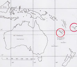 Gattung Acmopyle - Verbreitungsgebiet Nouvelle-Calédonie und Fiji