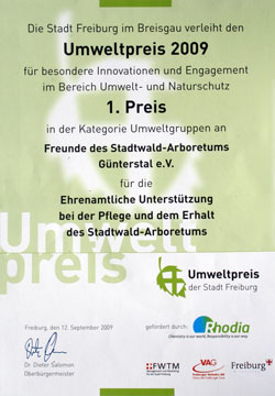 Urkunde Umweltpreis 2009